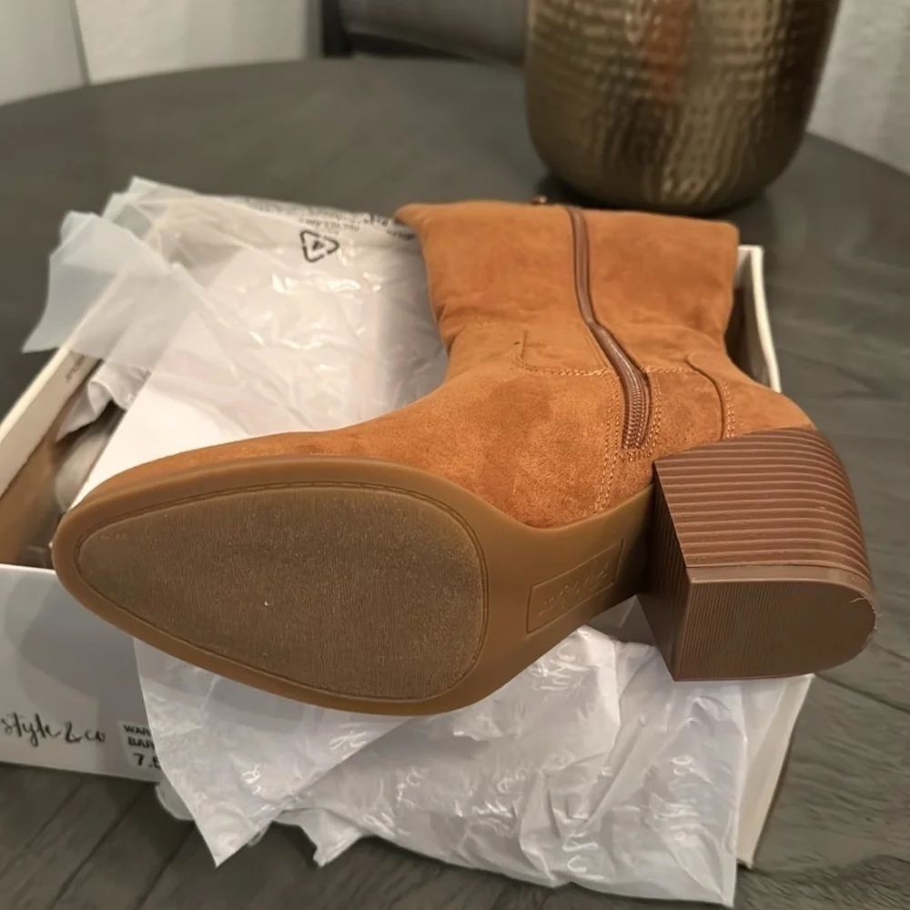 STYLE & CO Warrda Block-Heel Dress Boots Bark MC Suede